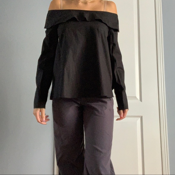Zara black linen off the shoulder top - Picture 4 of 4